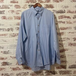 Land’s End Men’s Button-up Short Long Sleeve Blue Cotton Sz 17 1/2 X35